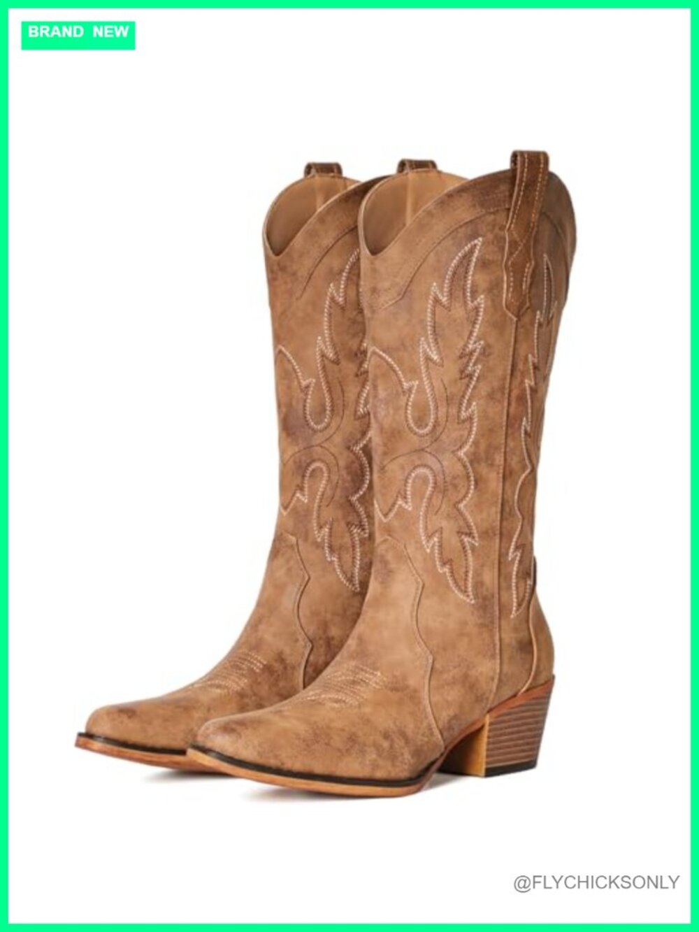 Women's Snip Toe Western Cowboy Boots Mid Calf Faux Leather Pull-On